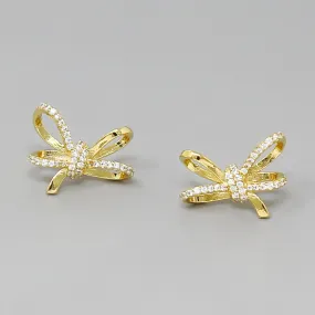 Bow Ribbon CZ Pave Earrings