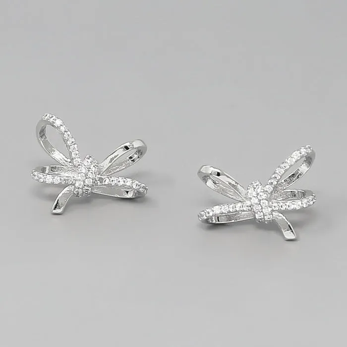 Bow Ribbon CZ Pave Earrings