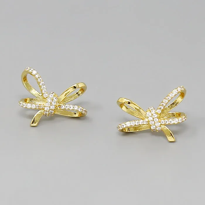 Bow Ribbon CZ Pave Earrings