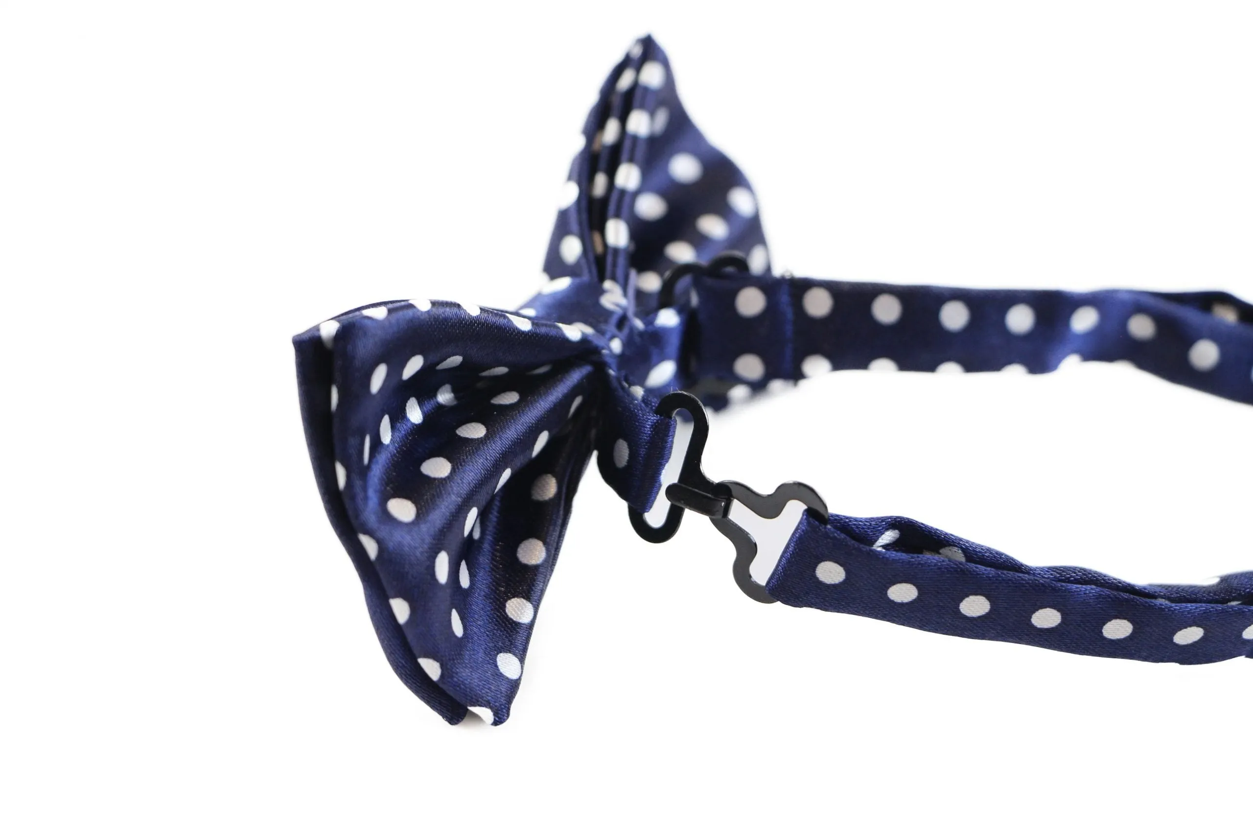 Boys Navy With White Polka Dots Patterned Bow Tie