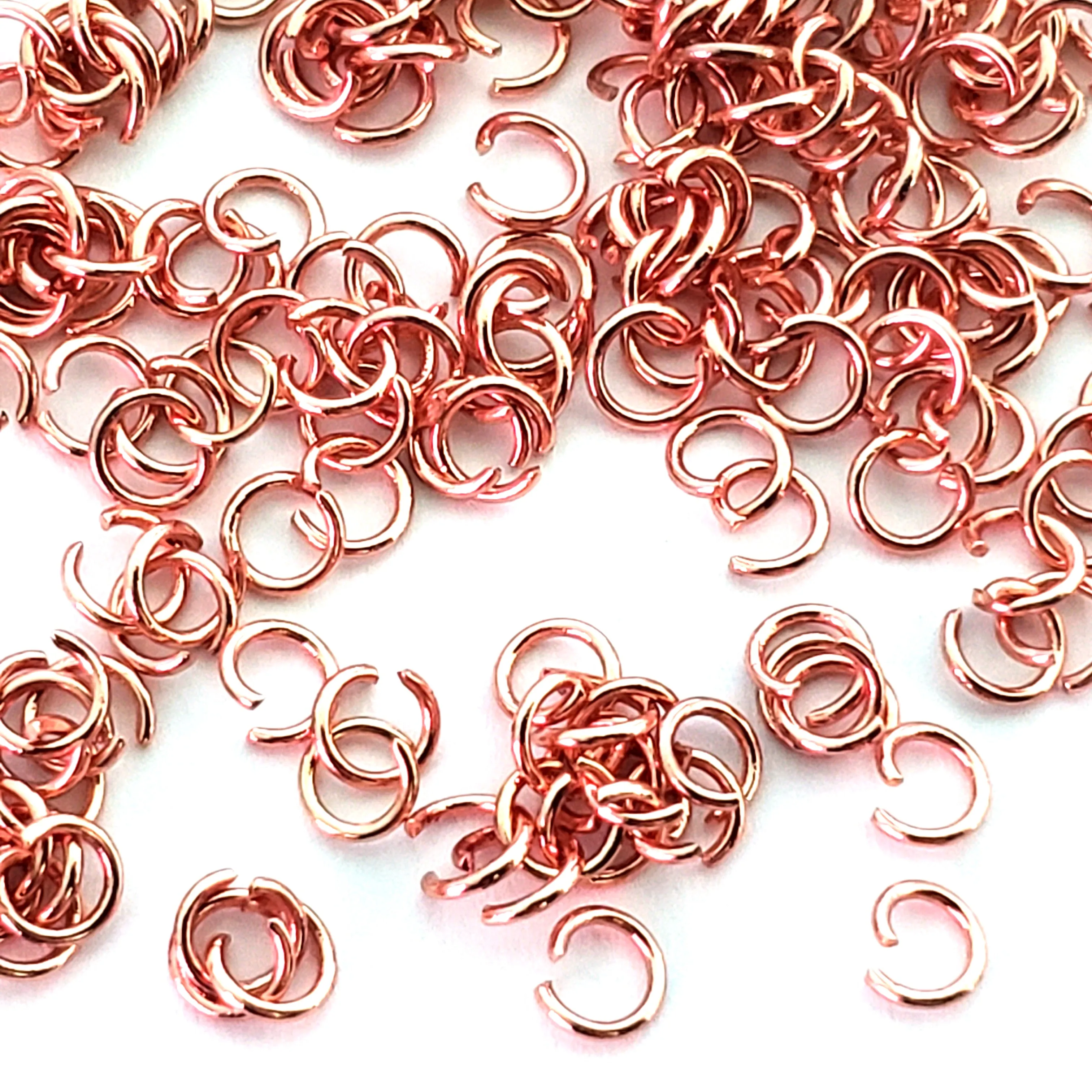 Brass Jump Rings, Rose Gold Plated Stainless, 4x0.6mm, Open, NOT Non-Tarnish, Lot Size 100