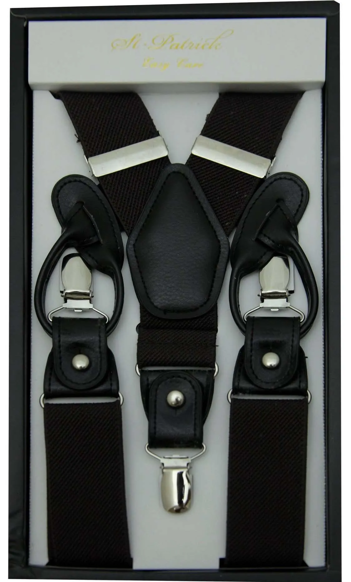 Brown Convertible Suspender Clip & Button