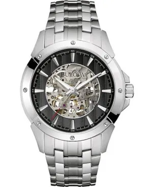 Bulova Mens Automatic Dress Watch - Skeleton Dial - Steel Case & Bracelet