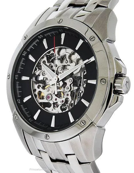 Bulova Mens Automatic Dress Watch - Skeleton Dial - Steel Case & Bracelet