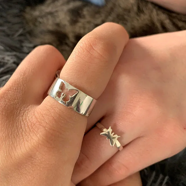 Butterfly Couple Rings 925 Silver Promise Ring Set His And Hers Matching Ring Promise Rings For Couples Girlfriend Boyfriend Silver Wedding Bands Set