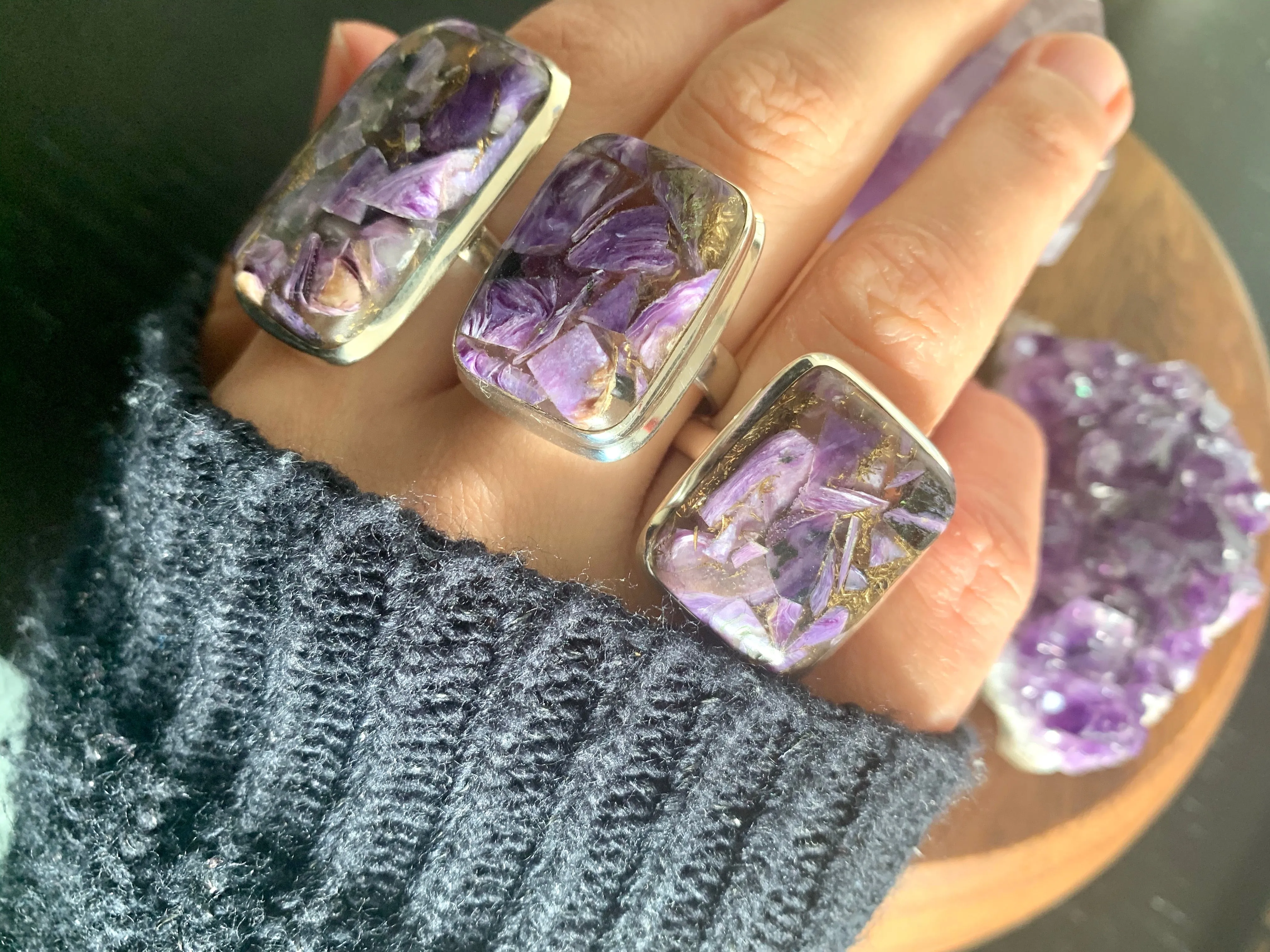 Copper Charoite Akoni Rings - Large Square (US 7.5)