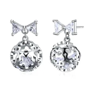 Creative Bow Knot Cubic Zirconia and Hollow Star Ball 925 Sterling Silver Fashion Earrings