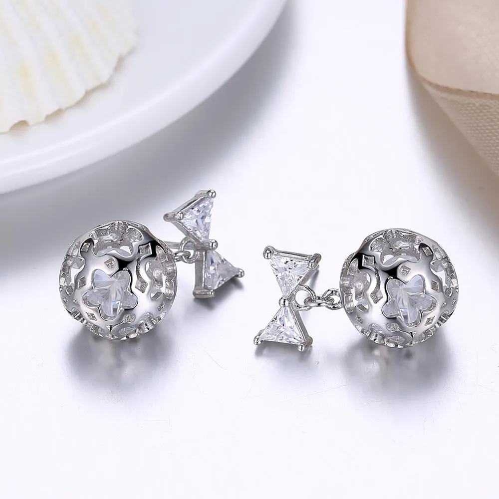 Creative Bow Knot Cubic Zirconia and Hollow Star Ball 925 Sterling Silver Fashion Earrings