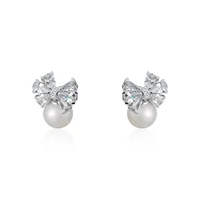 CRYSTAL BOW PEARL EARRINGS