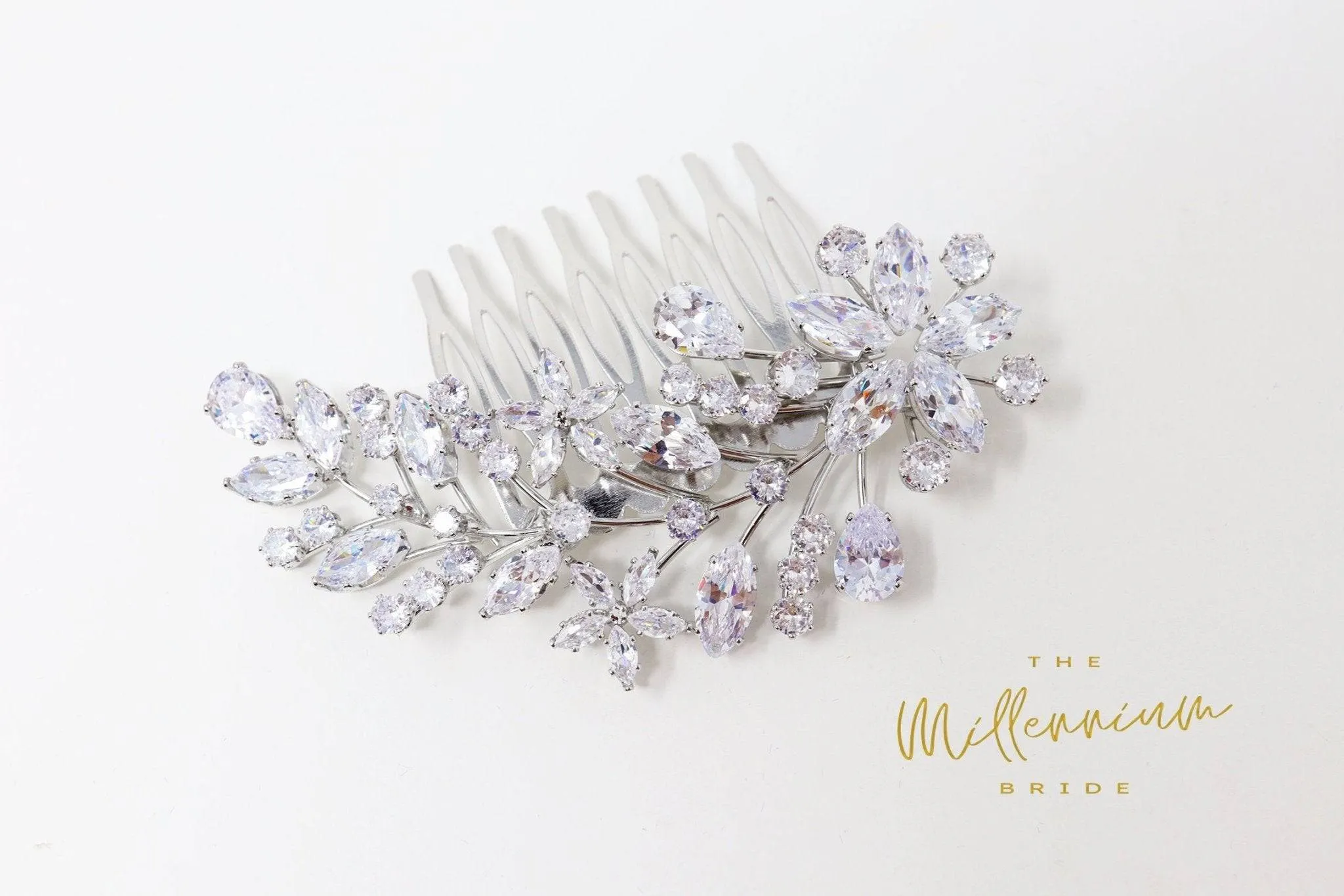 Cubic Zirconia, Diamond Flower In The Sky Vine Leaves Bridal Hair Comb, Bridal Hair Accessories, Wedding Hair Accessory, Bridal Hair Comb.