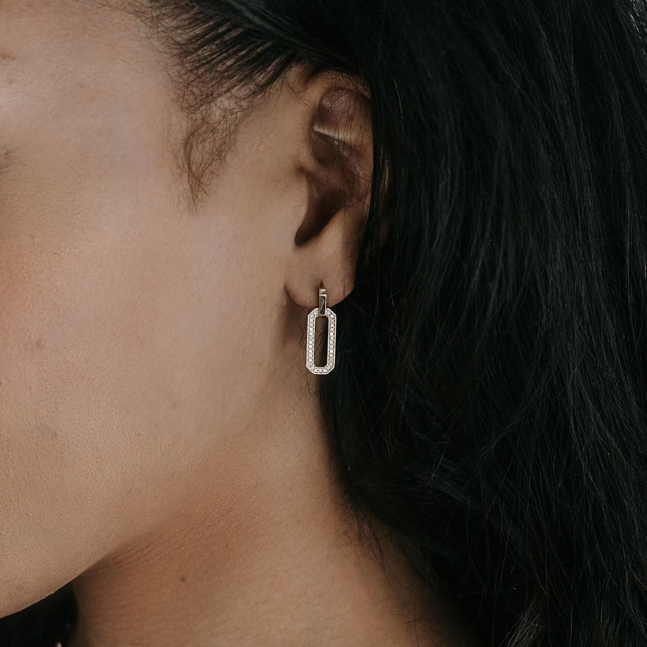 Dangle Pave' Paper Clip Link Earrings