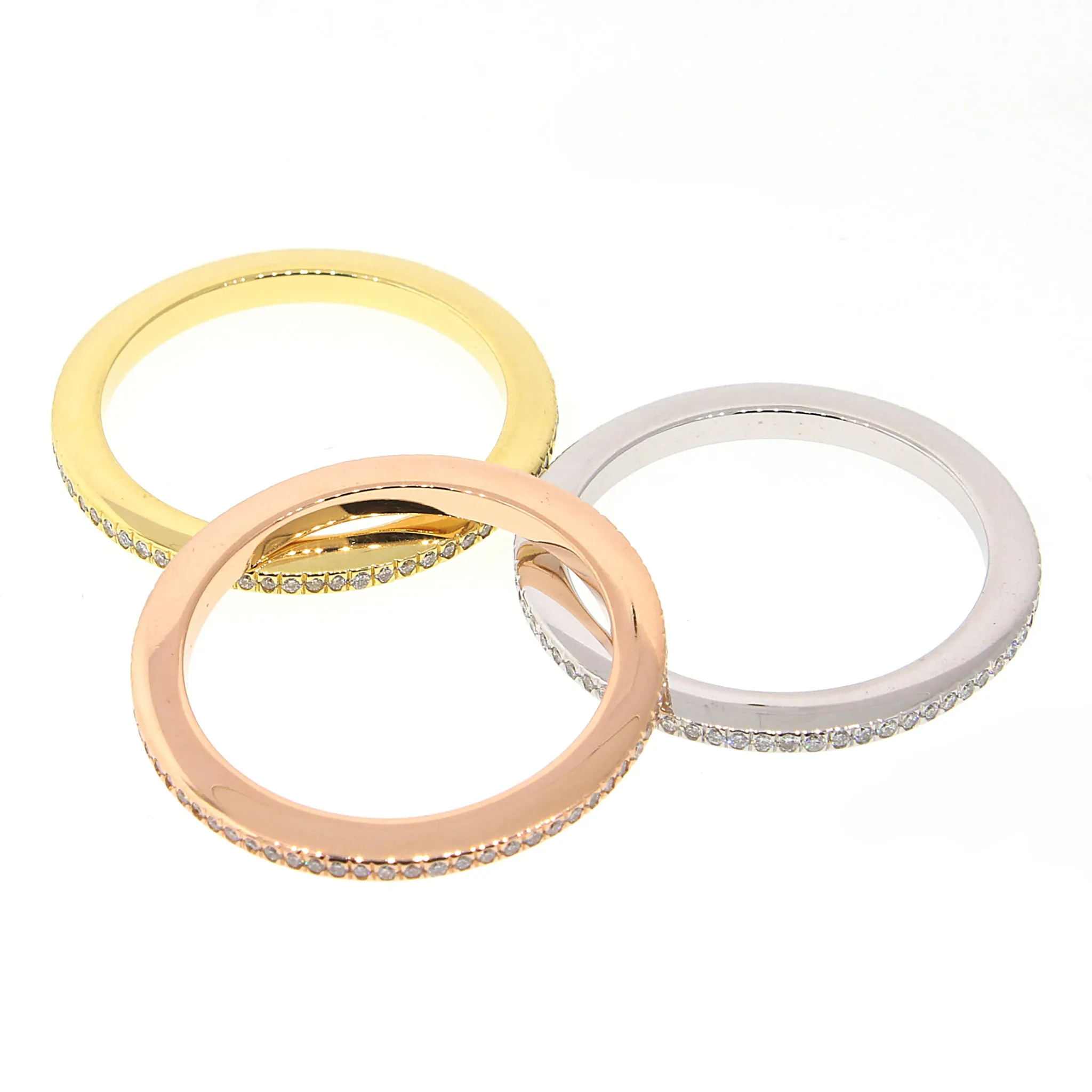 Diamond Stackable Rings in 18k Yellow, White & Rose Gold