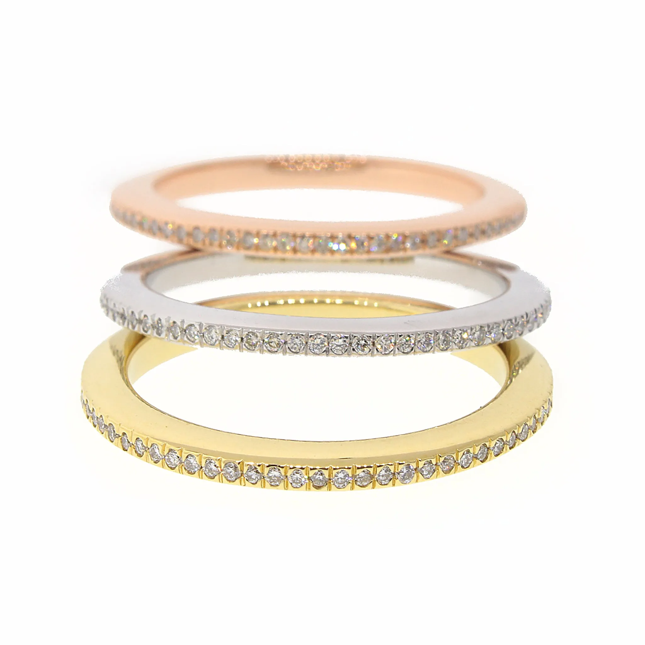 Diamond Stackable Rings in 18k Yellow, White & Rose Gold