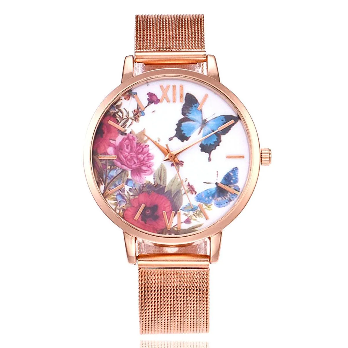 FLORAL & FRIENDS METAL MESH BAND WATCH