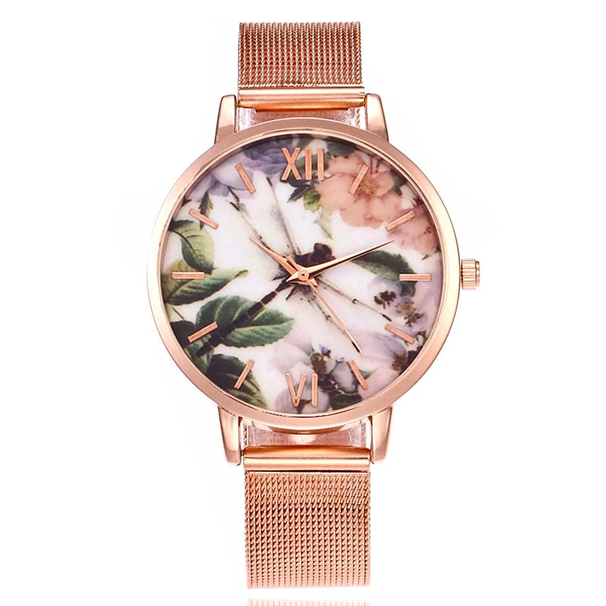 FLORAL & FRIENDS METAL MESH BAND WATCH