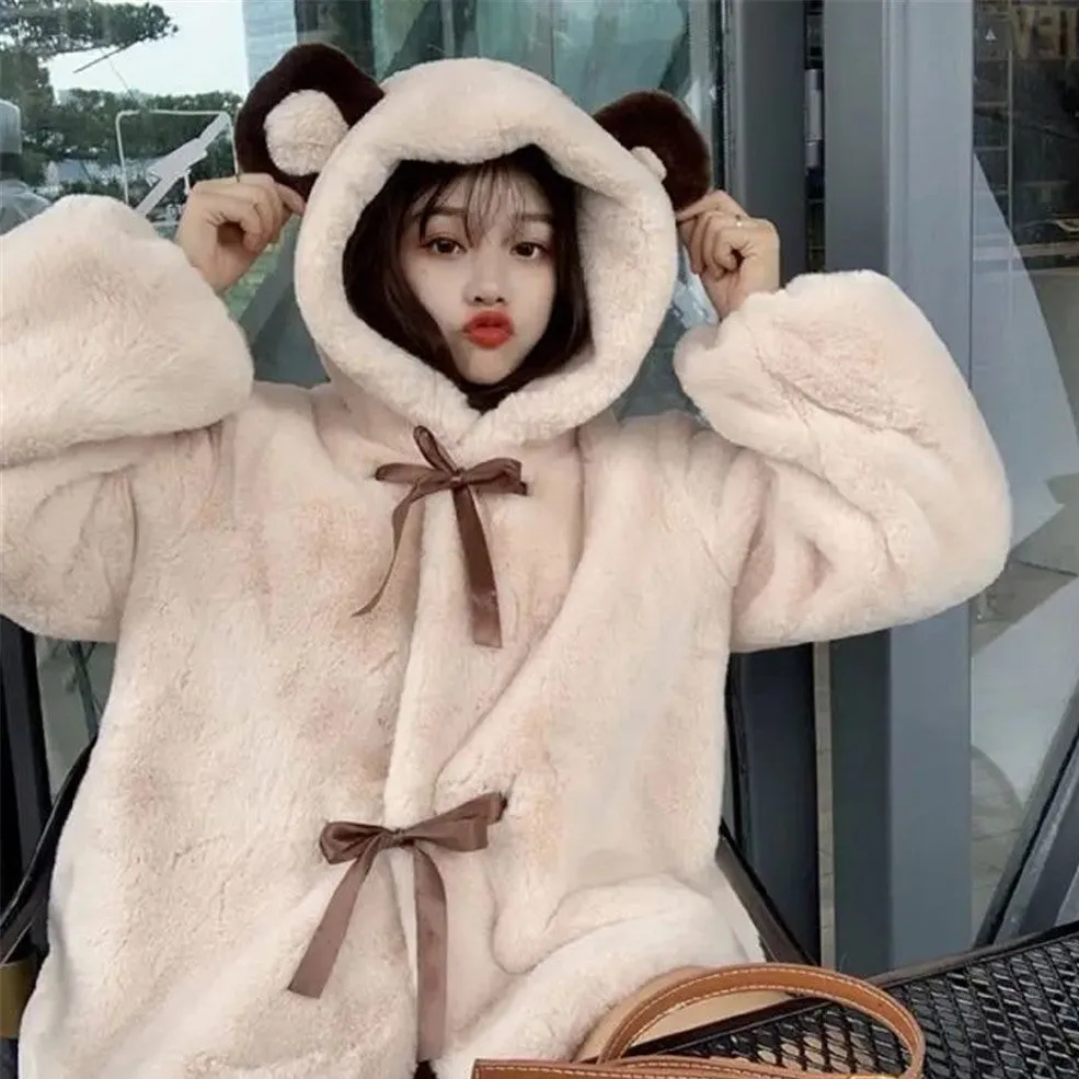 Fluffy Jacket With Koala Ear Hood