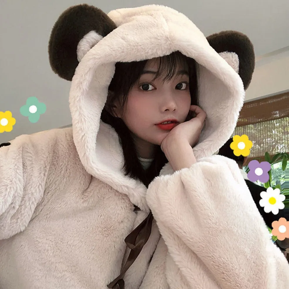 Fluffy Jacket With Koala Ear Hood