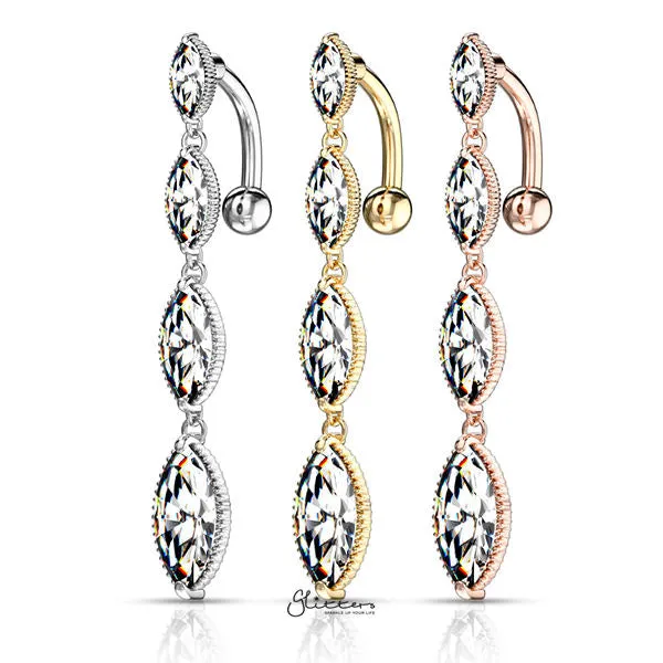 Four Marquise CZ Vertical Drop Belly Button Navel Rings