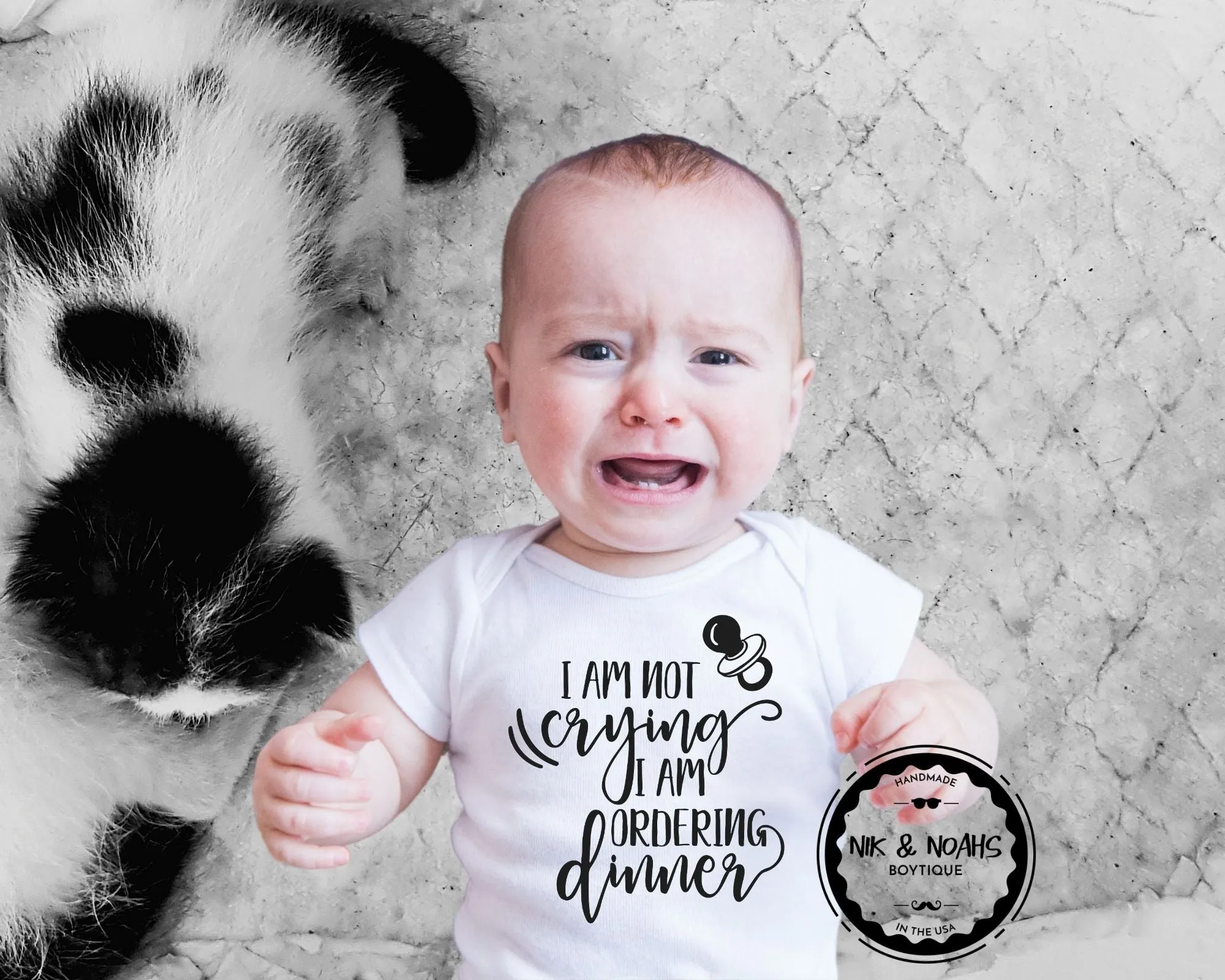 Funny Baby Boy Onesie I'm Not Crying I'm Just Ordering Dinner Optional Bow Tie