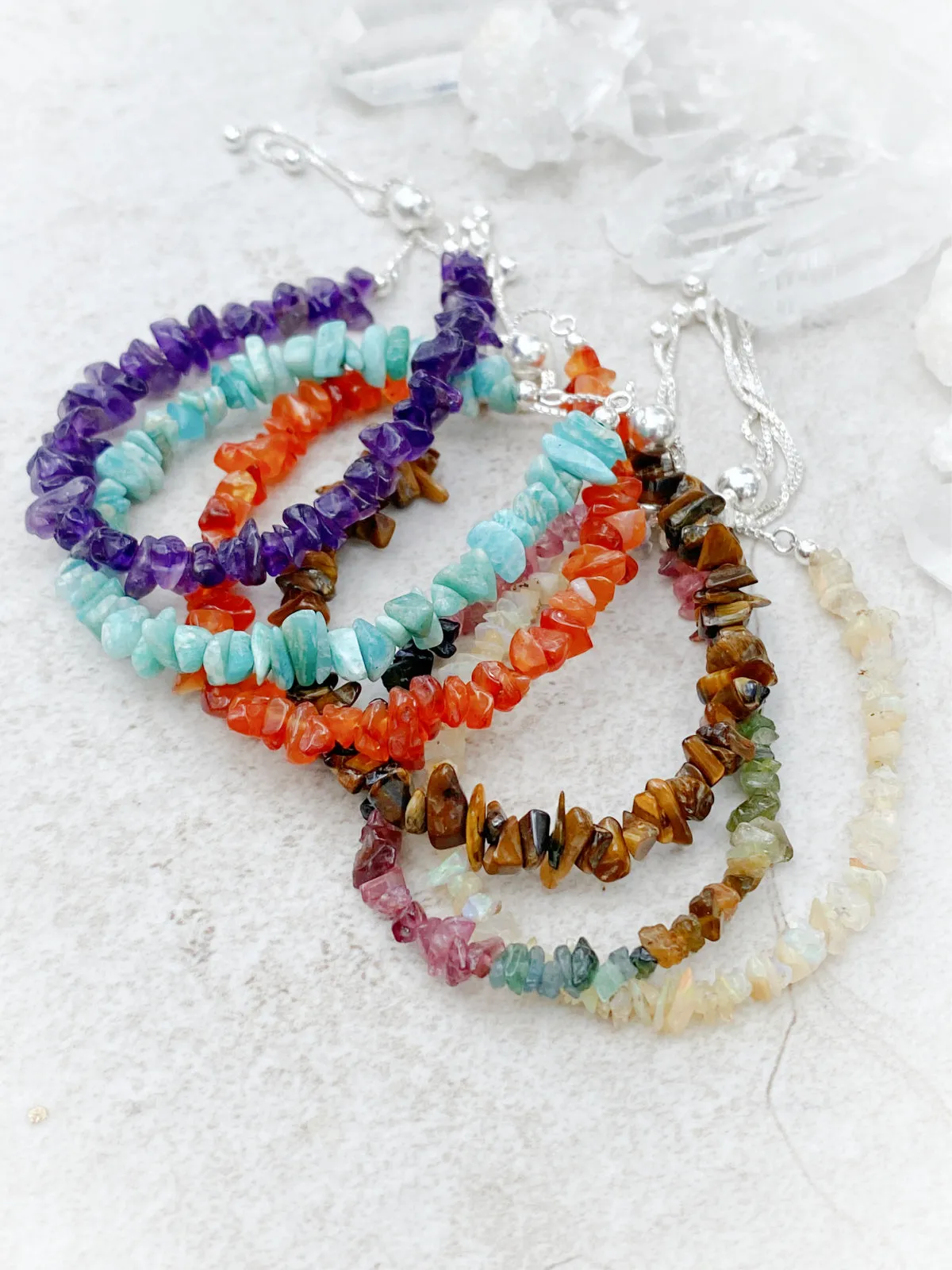 Gemstone Chip Slider Bracelets