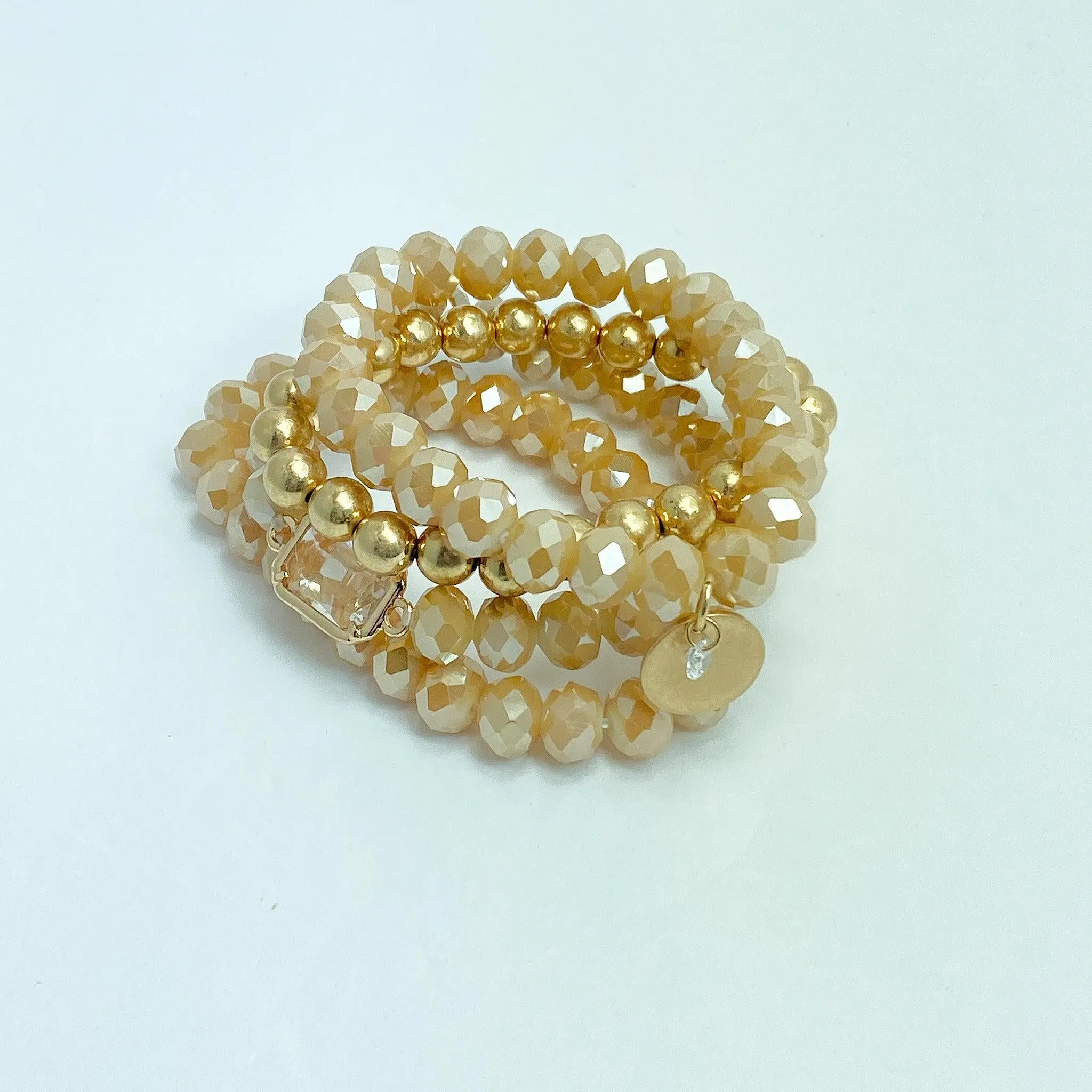 Gold Cut Beaded Stackable Bracelets