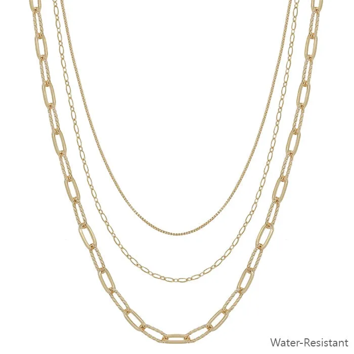 Gold Triple Layered Clip Chain Necklace