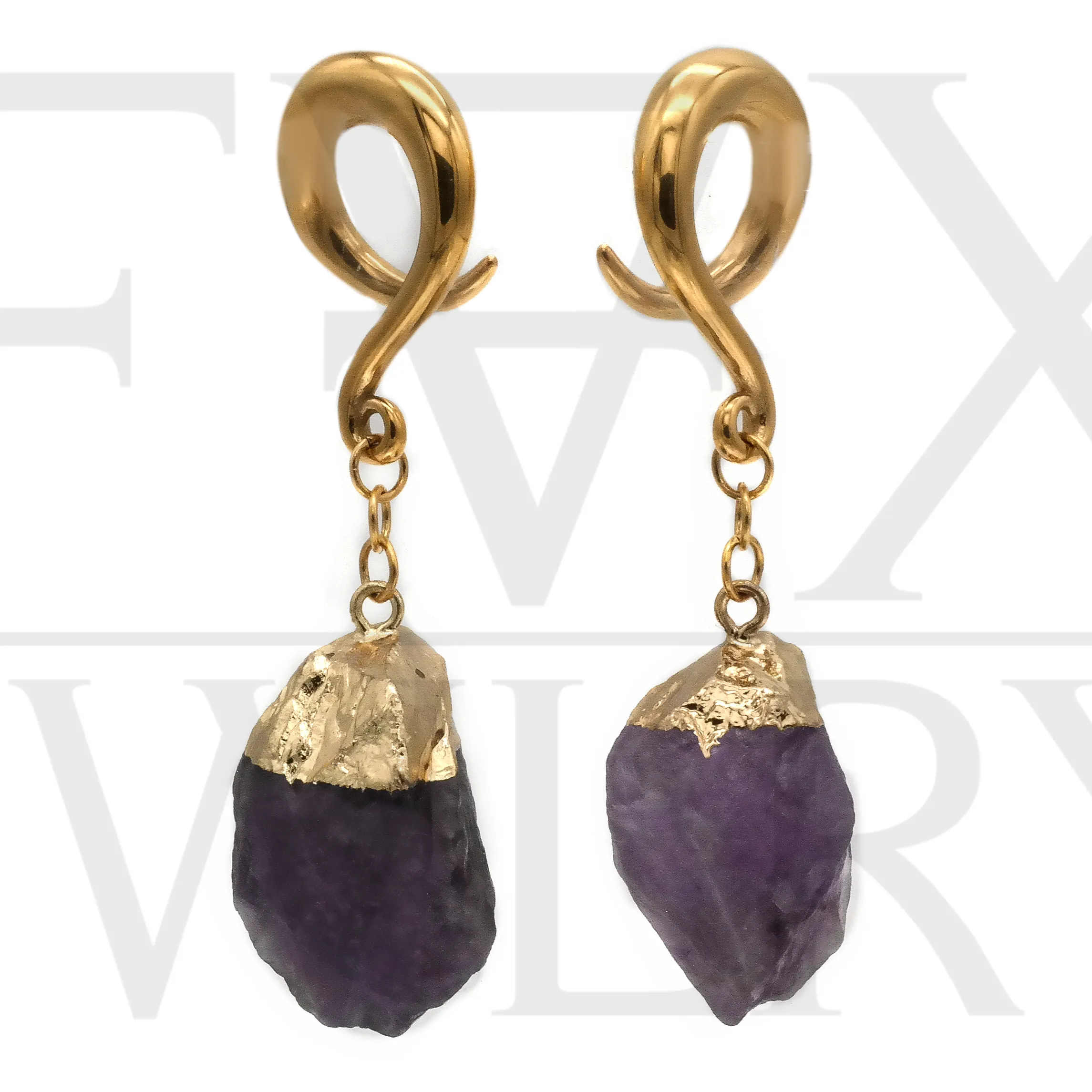 Golden Amethyst Nugget Ear Weights