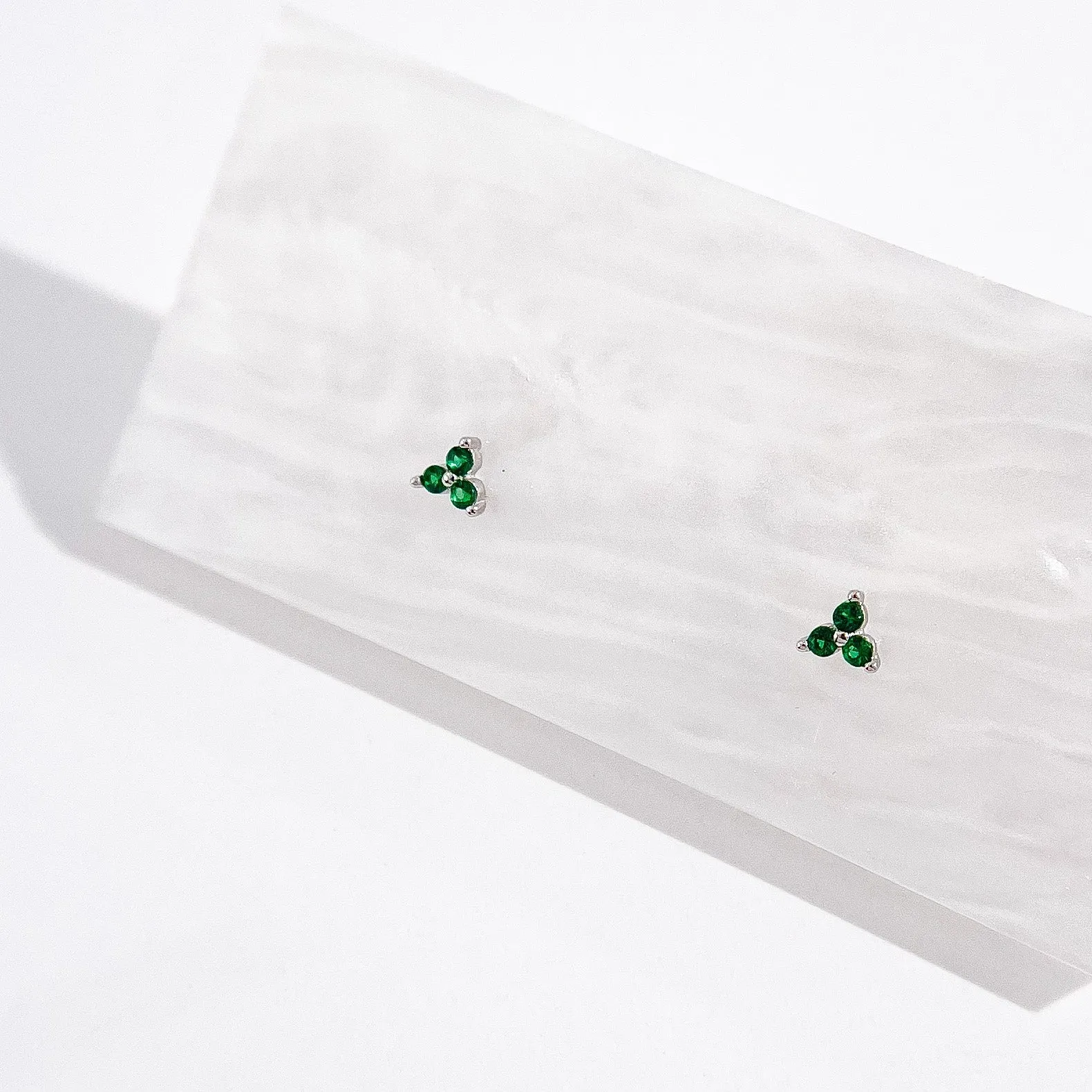 Green Twinkle Studs in Silver