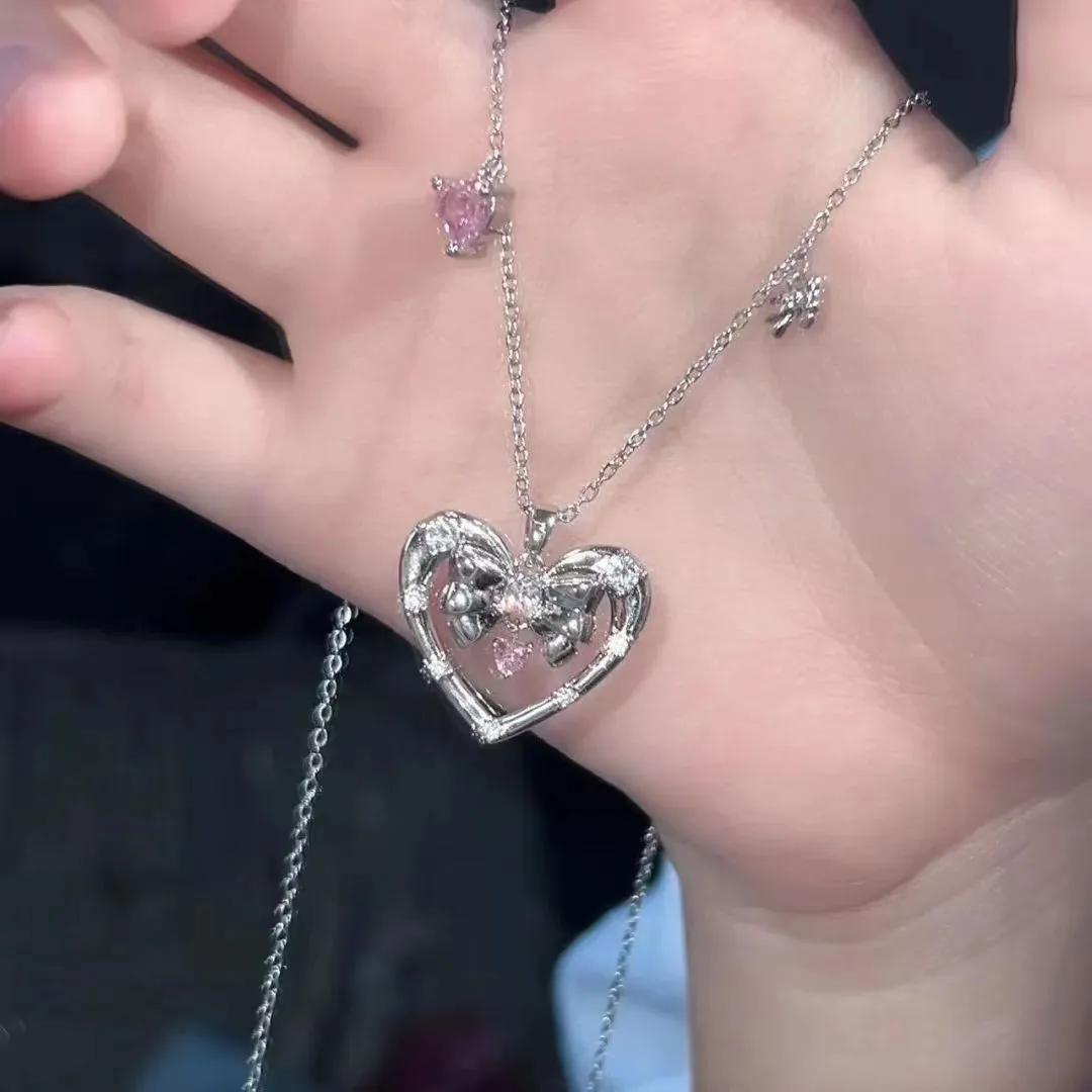 Heart Bow Diamond Necklace