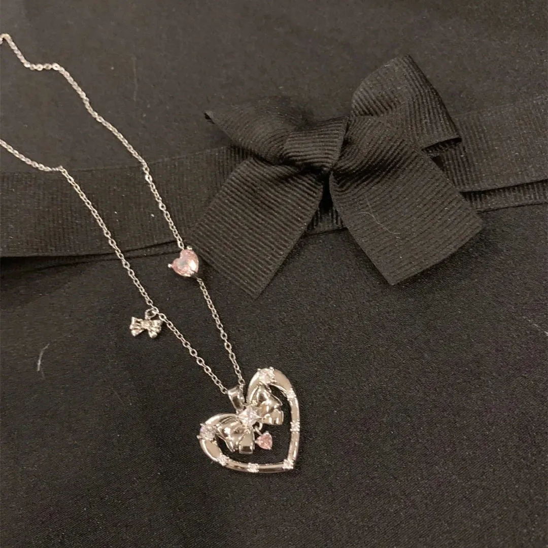 Heart Bow Diamond Necklace