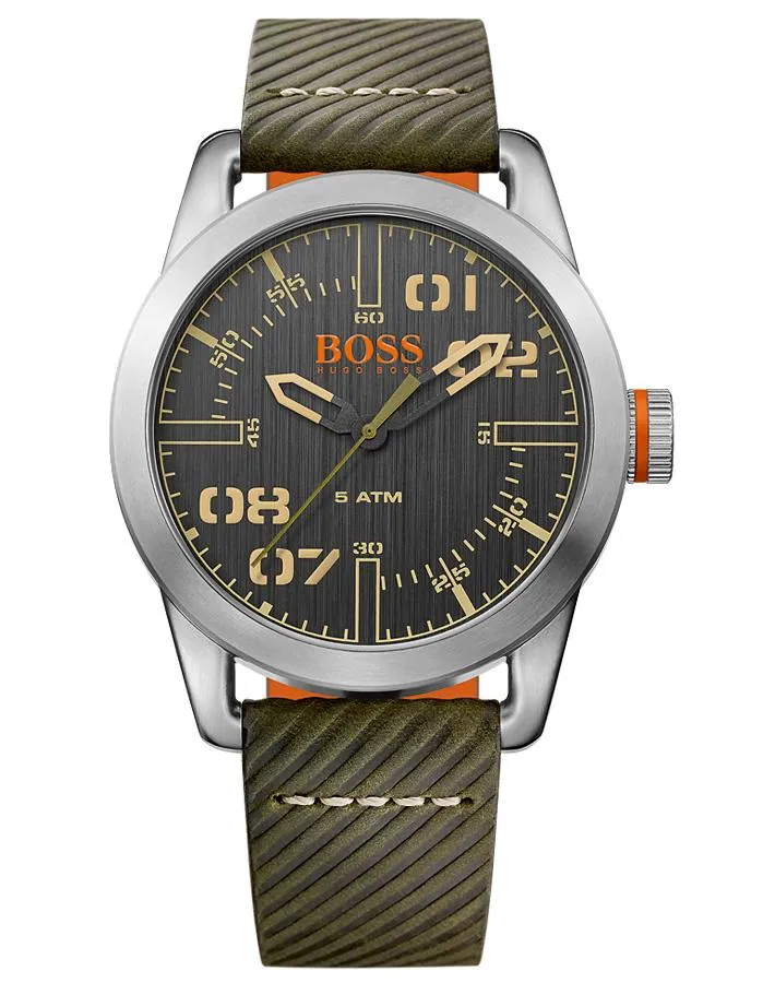 Hugo Boss Orange Oslo Mens Watch - Black Dial - Green Leather Strap - 50m