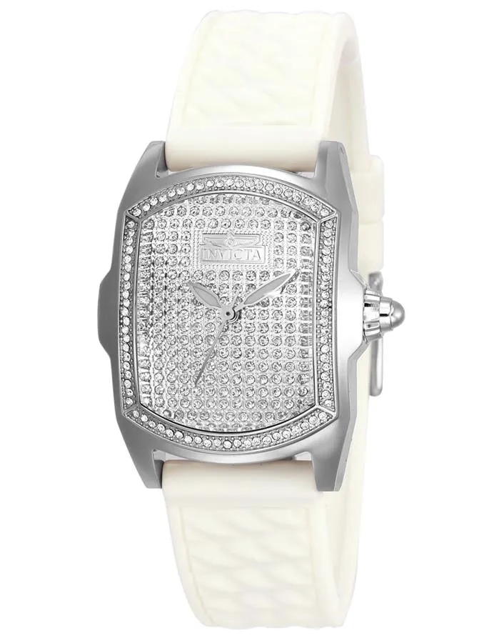 INVICTA Lupah Womens Watch - Pave Dial -  Stainless Steel - White Silicone Strap