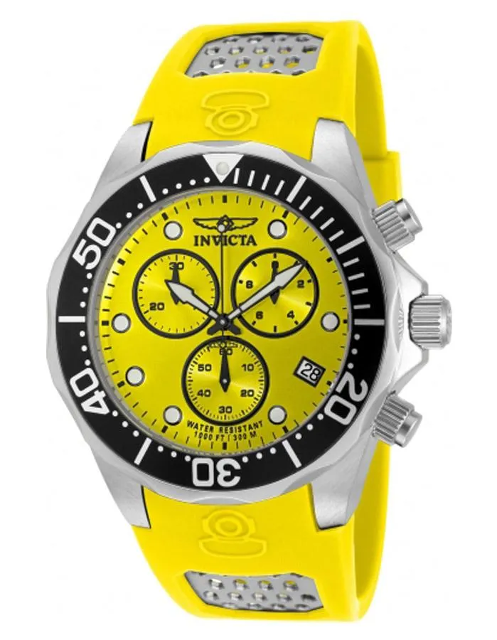 INVICTA Mens Pro-Diver Chronograph Watch - Stainless Steel - Yellow Dial - Date