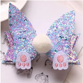 Layered Glitter Butterfly Bunny Paw Fur Ball Tail Hair Clip/Barrette - ONLY 3 LEFT !!!