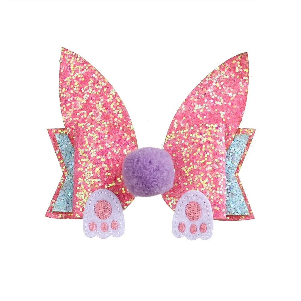 Layered Glitter Butterfly Bunny Paw Fur Ball Tail Hair Clip/Barrette - ONLY 3 LEFT !!!