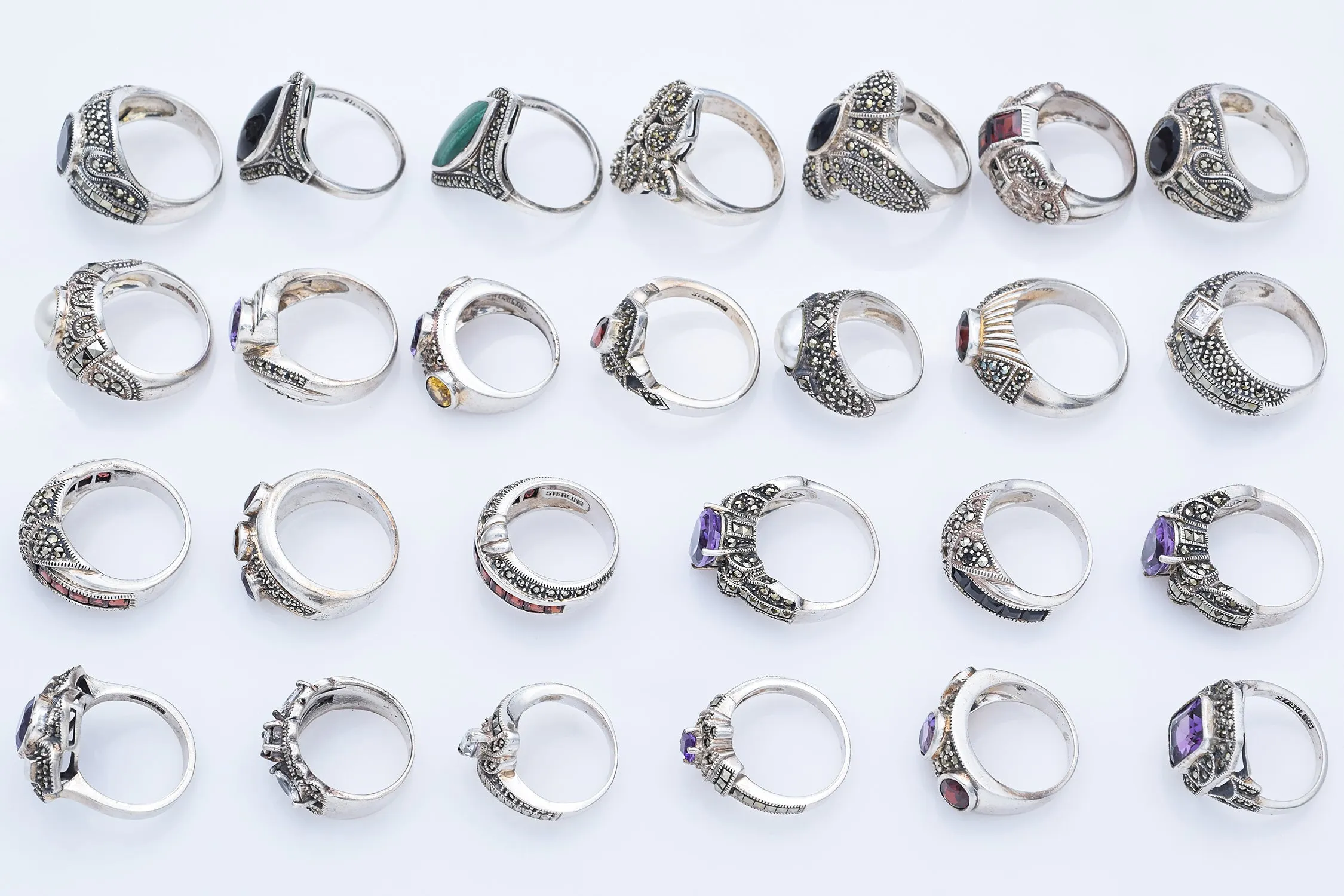 Lot of 26 Judith Jack Sterling Silver Marcasite & Multi-Stone Rings