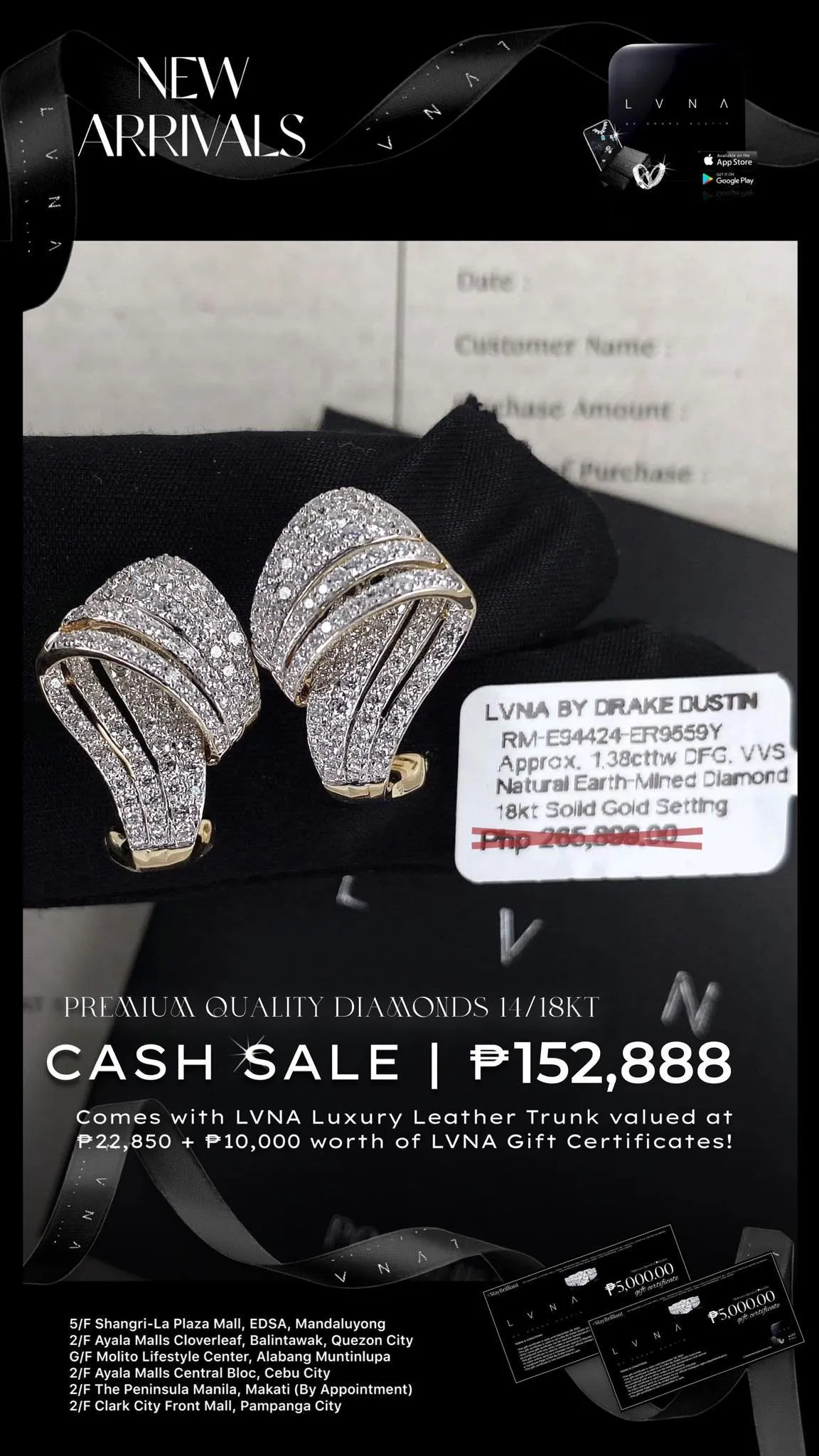 #LVNA2024 | Golden Cocktail Elegant Diamond Earrings 18kt