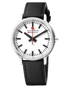 Mondaine Mens Official Swiss Railway Stop2go Watch - Stainless Steel -Leather