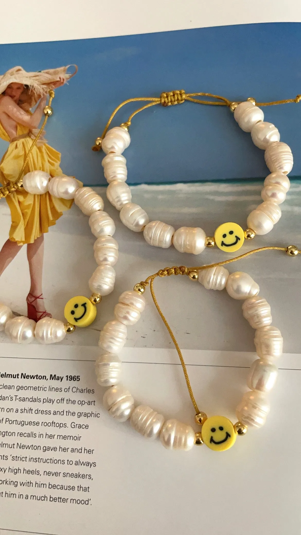 Natural pearls with happy face bracelets