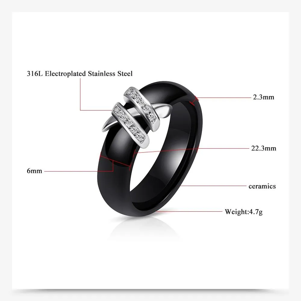 New Simple Style Two Line Crystal Ziron Ceramic Rings For Women