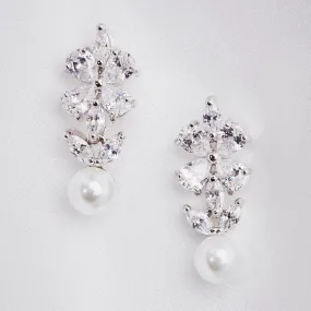 Pearl & Crystal Drop Earrings: Crystal Clover & Pearl Bridal Drop Earrings