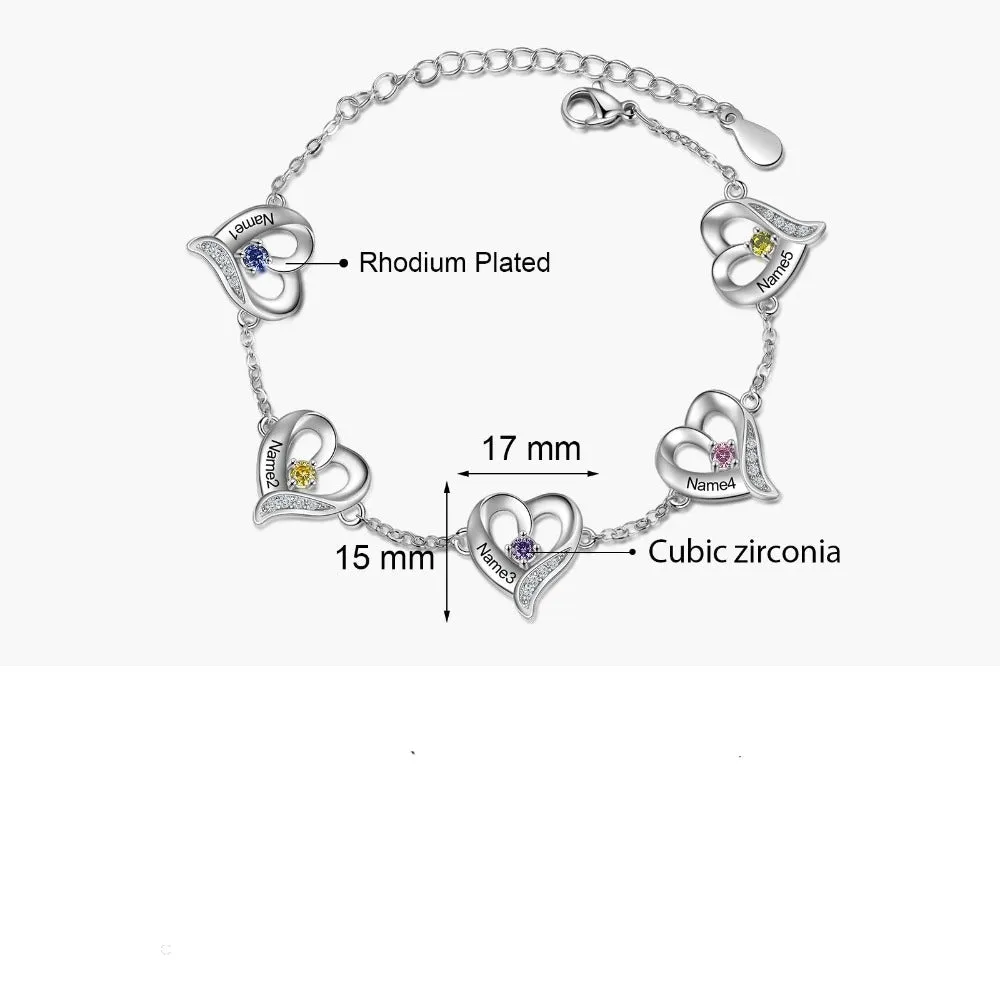 Personalized Cordate Charm Bracelets With 1 Birthstone