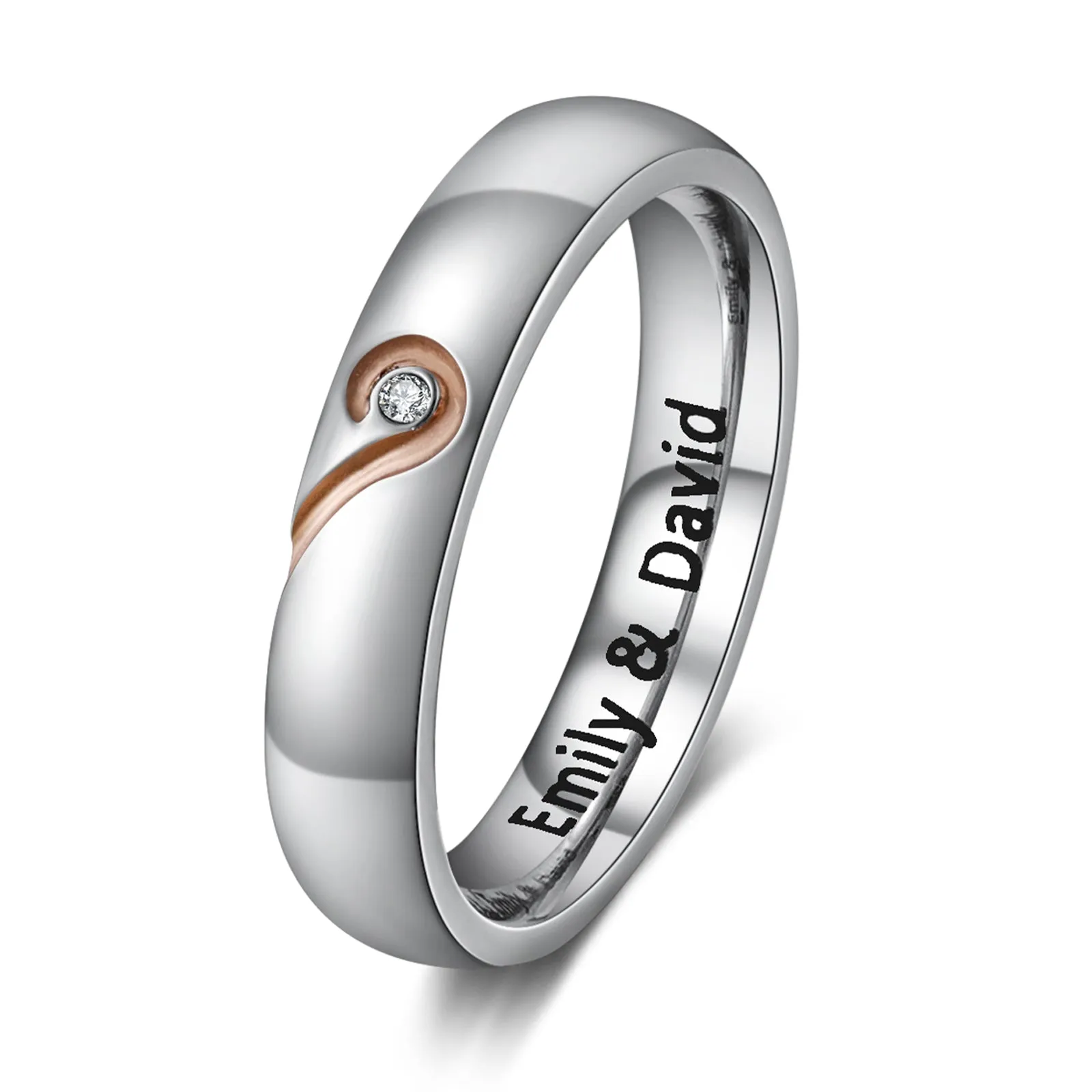 Personalized His and Hers Promise or Wedding Ring Set Matching Hearts Couples Rings