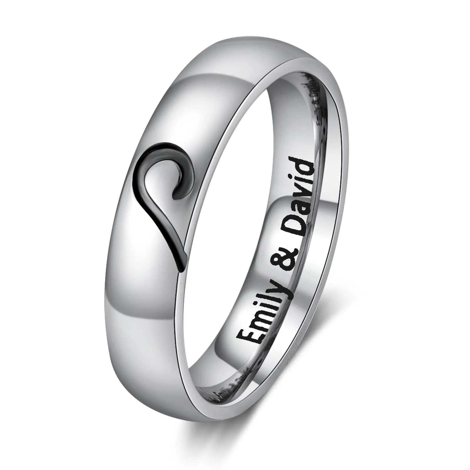 Personalized His and Hers Promise or Wedding Ring Set Matching Hearts Couples Rings