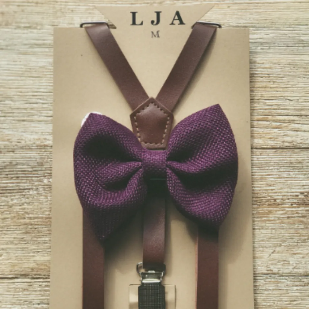 Plum Burlap Bow Tie