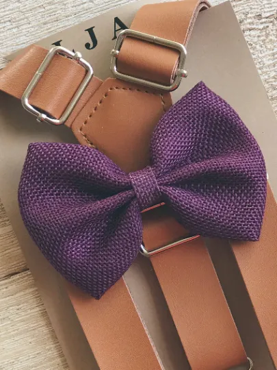 Plum Burlap Bow Tie