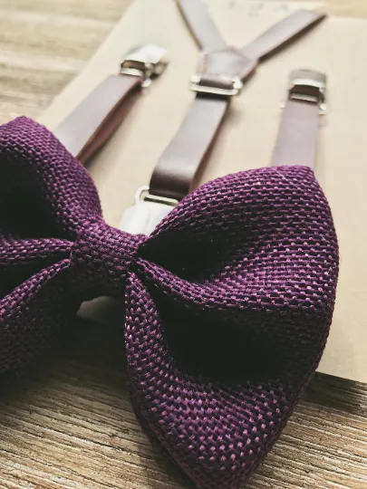 Plum Burlap Bow Tie