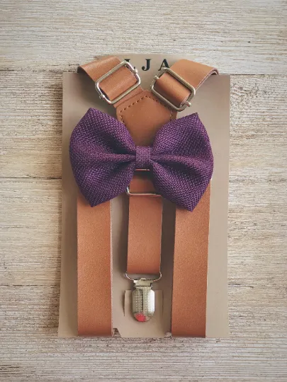 Plum Burlap Bow Tie