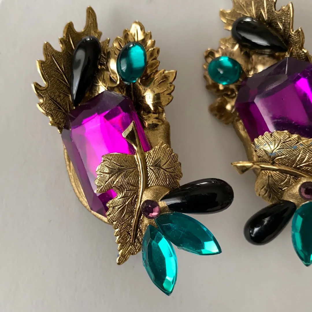 Purple Gems Costume Clip-On Earrings