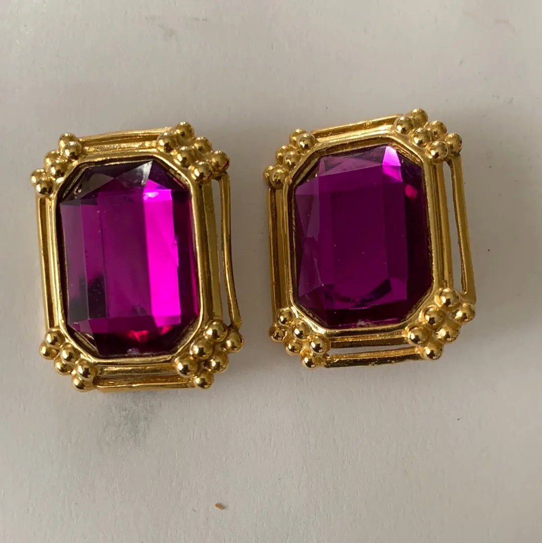 Purple Gems Costume Clip-On Earrings